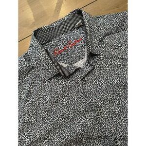 Robert Graham Shirt Mens Medium Black White Geometric Print Classic‎ Fit Cotton